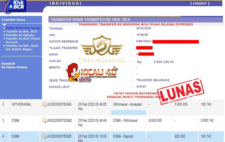 BUKTI JACKPOT DAN WD KEMENANGAN 5.5jt MEMBER KICAU4D