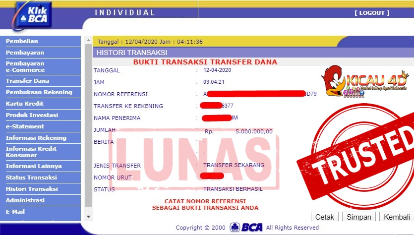 BUKTI WD KEMENANGAN 5 JT MEMBER KICAU4D