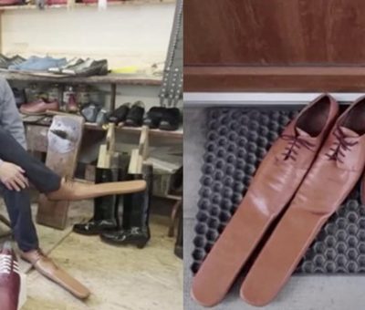 Terapkan Social Distancing, Pria Ini Ciptakan Sepatu Panjang yang Unik