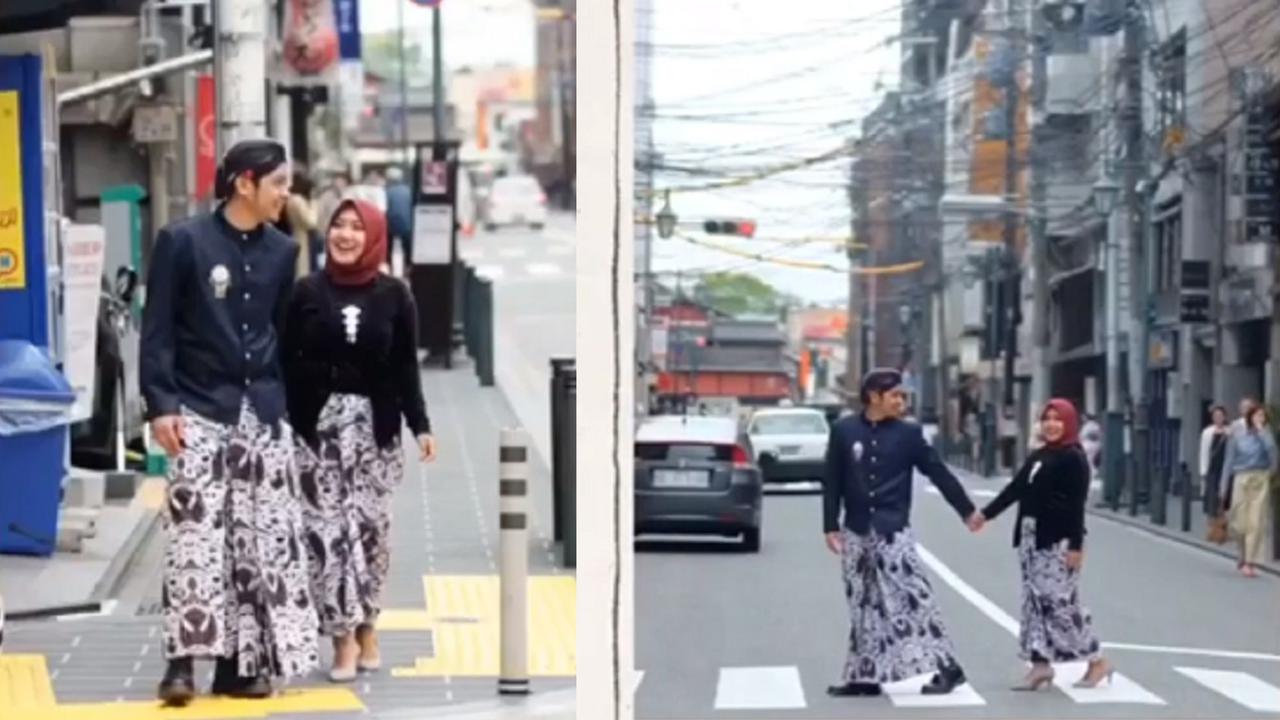 Pasangan Foto Prewedding di Jepang Pakai Baju Adat Jawa