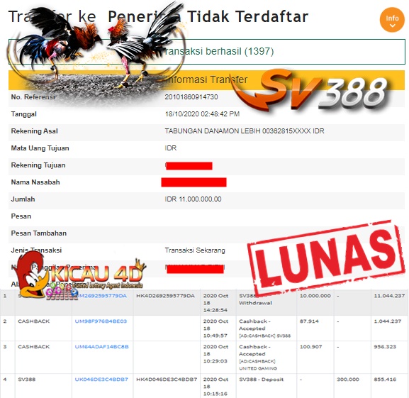 BUKTI JACKPOT KEMENANGAN MEMBER 13 JUTA KICAU4D