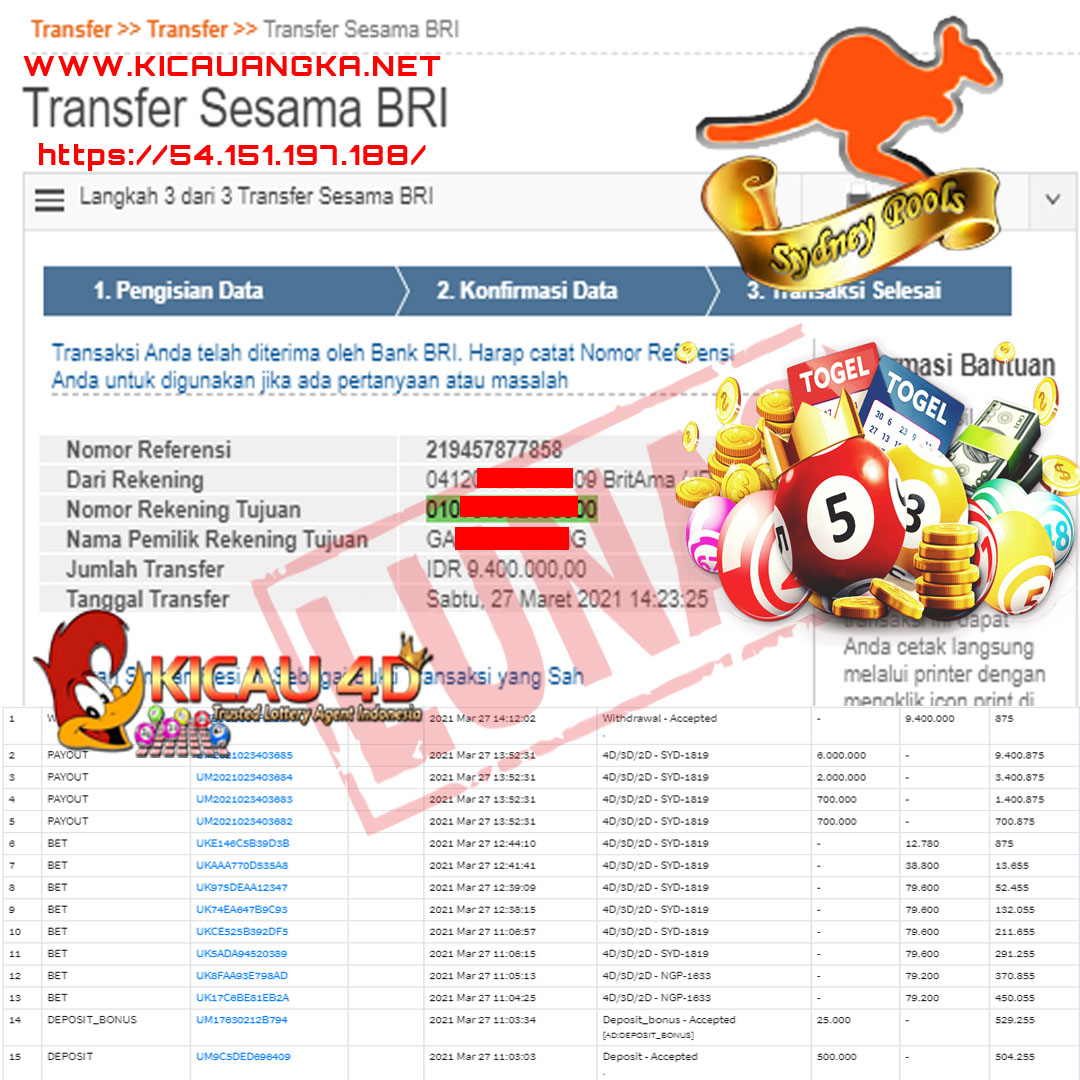 BUKTI JACKPOT KEMENANGAN MEMBER Rp 9.400.000 KICAU4D