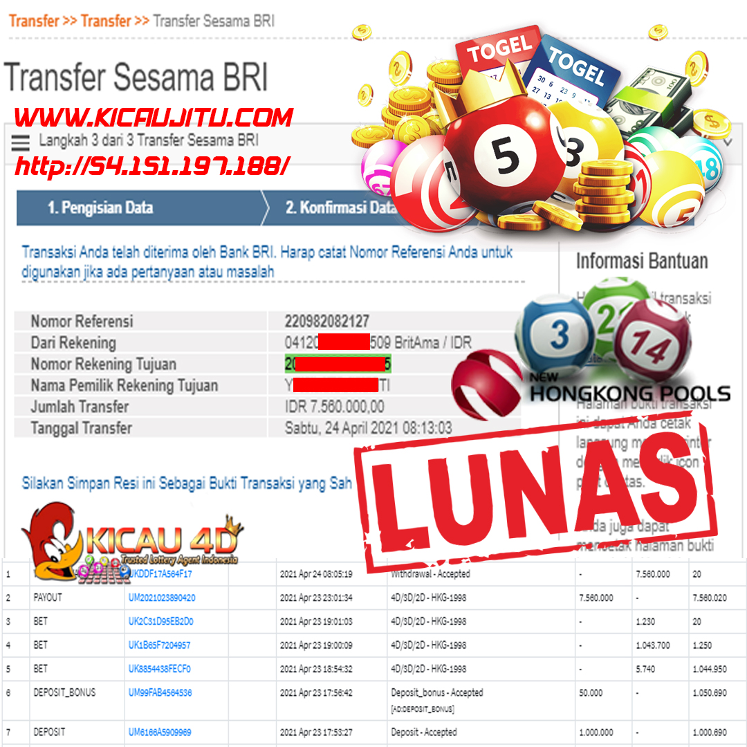 BUKTI JACKPOT KEMENANGAN MEMBER Rp 7.000.000 KICAU4D