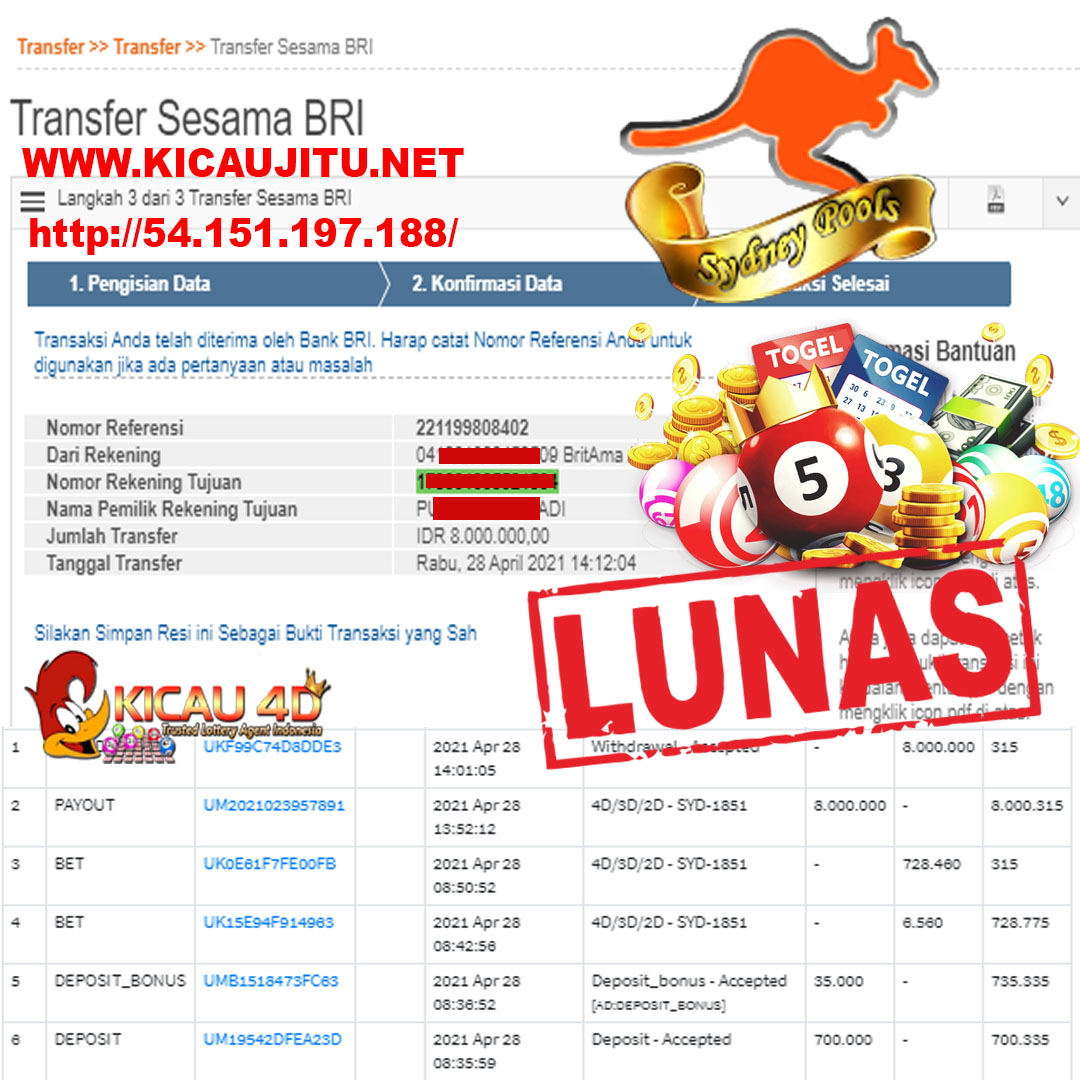 BUKTI JACKPOT KEMENANGAN MEMBER Rp 8.000.000 KICAU4D