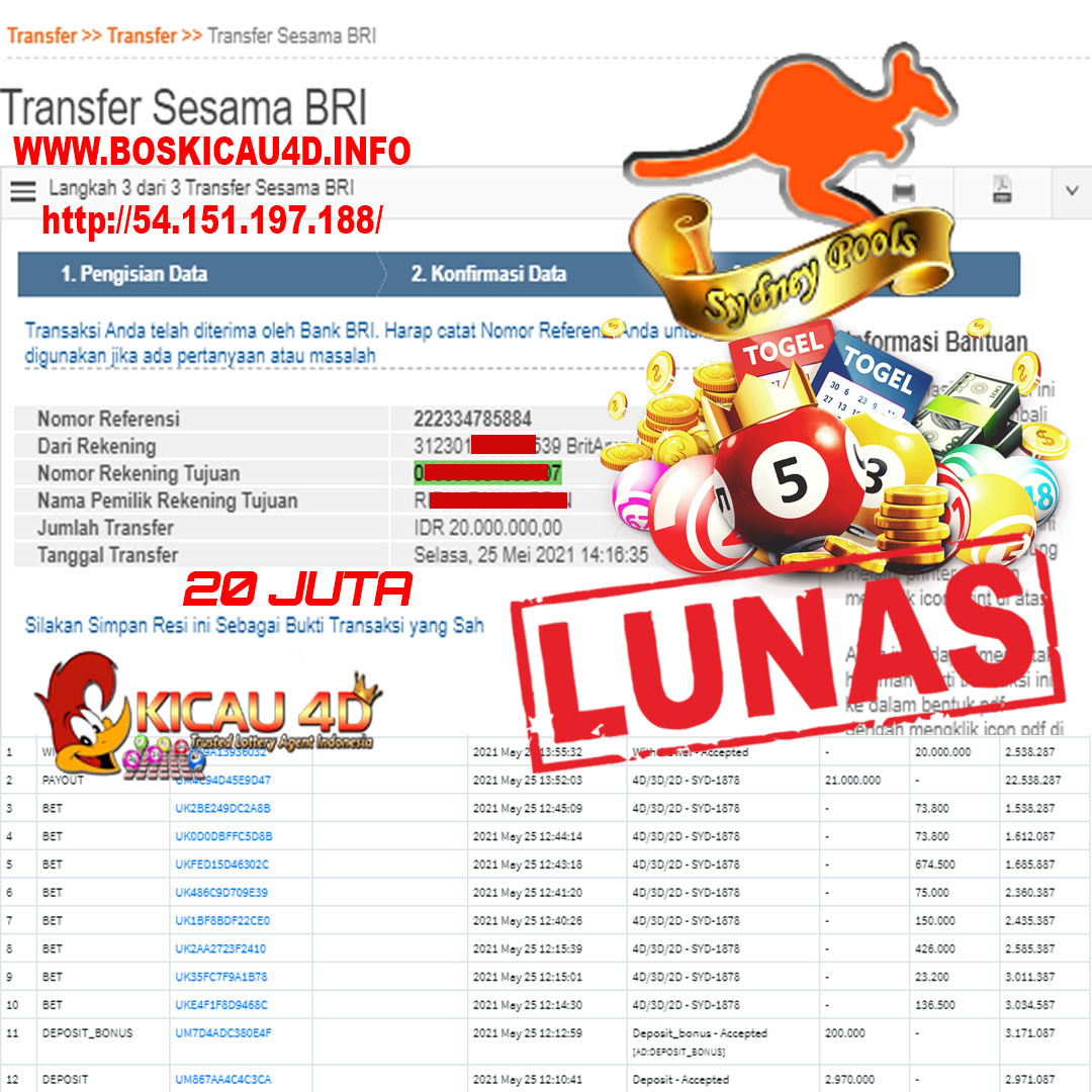 BUKTI JACKPOT KEMENANGAN MEMBER Rp 20.000.000 KICAU4D