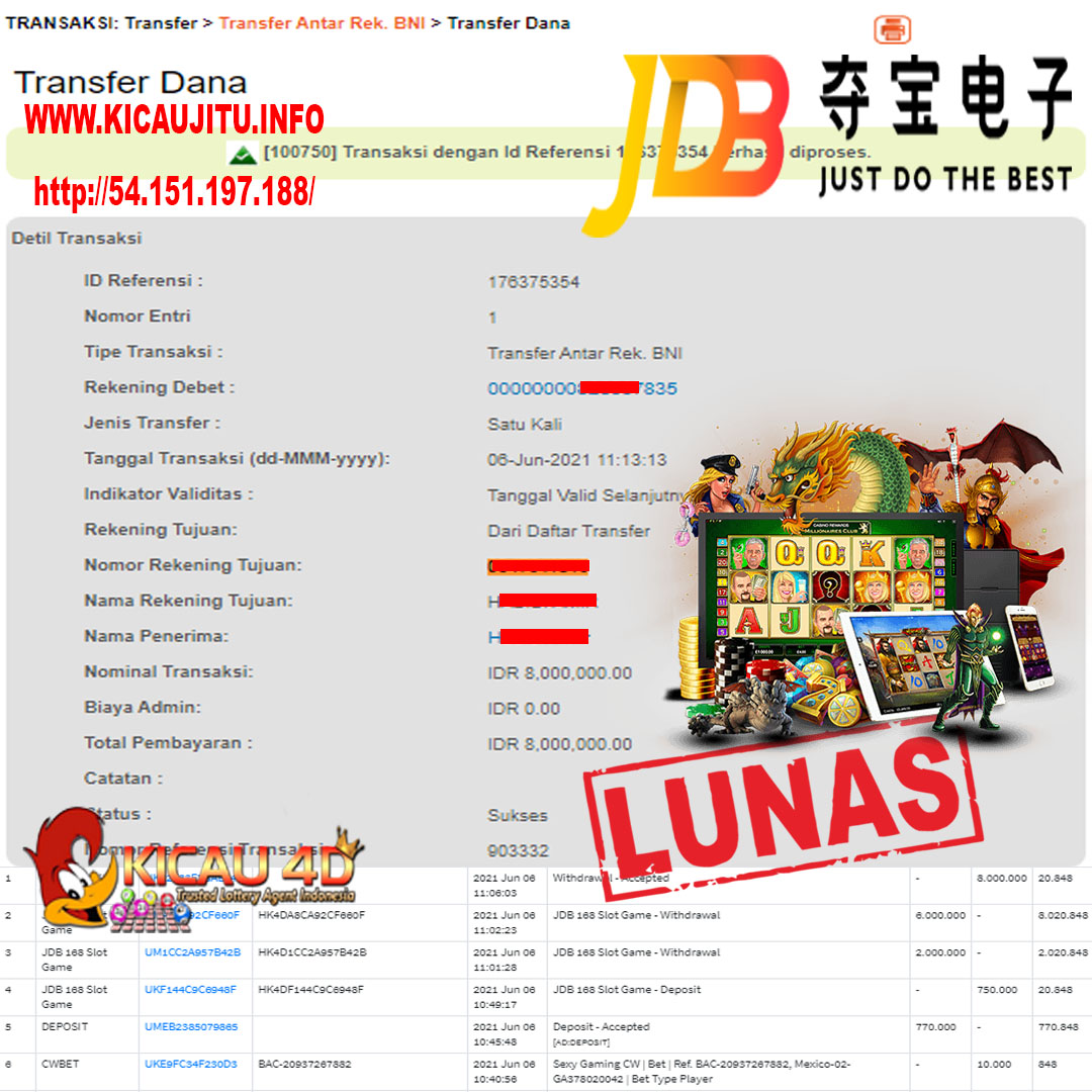 BUKTI JACKPOT KEMENANGAN MEMBER Rp 8.000.000 KICAU4D